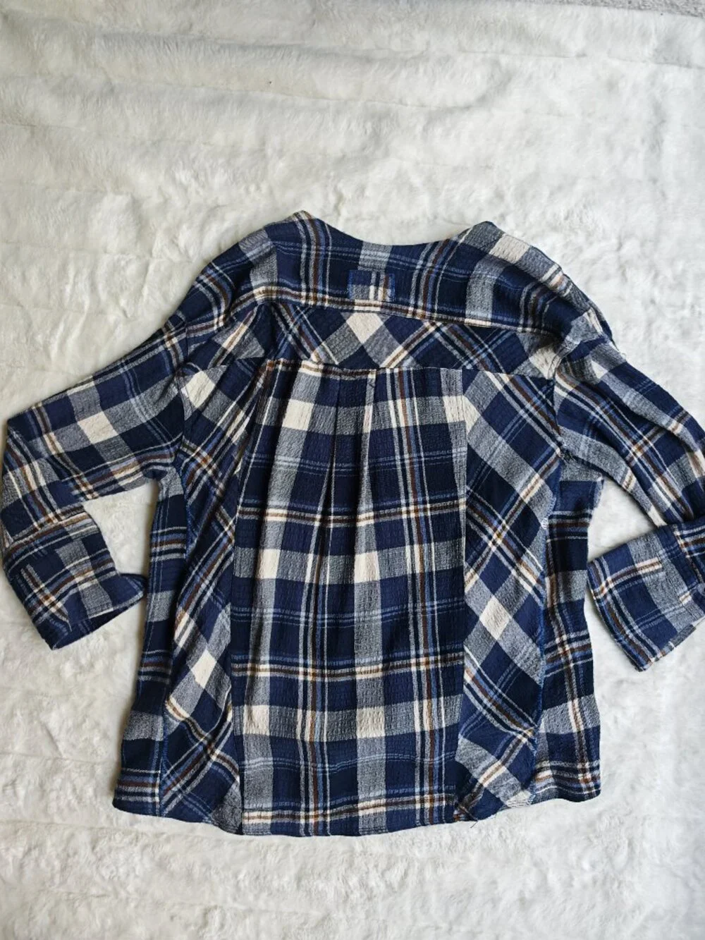 Free People We The Free By The Shore Plaid Shirt XS Blue Oversized V-Neck Pullov